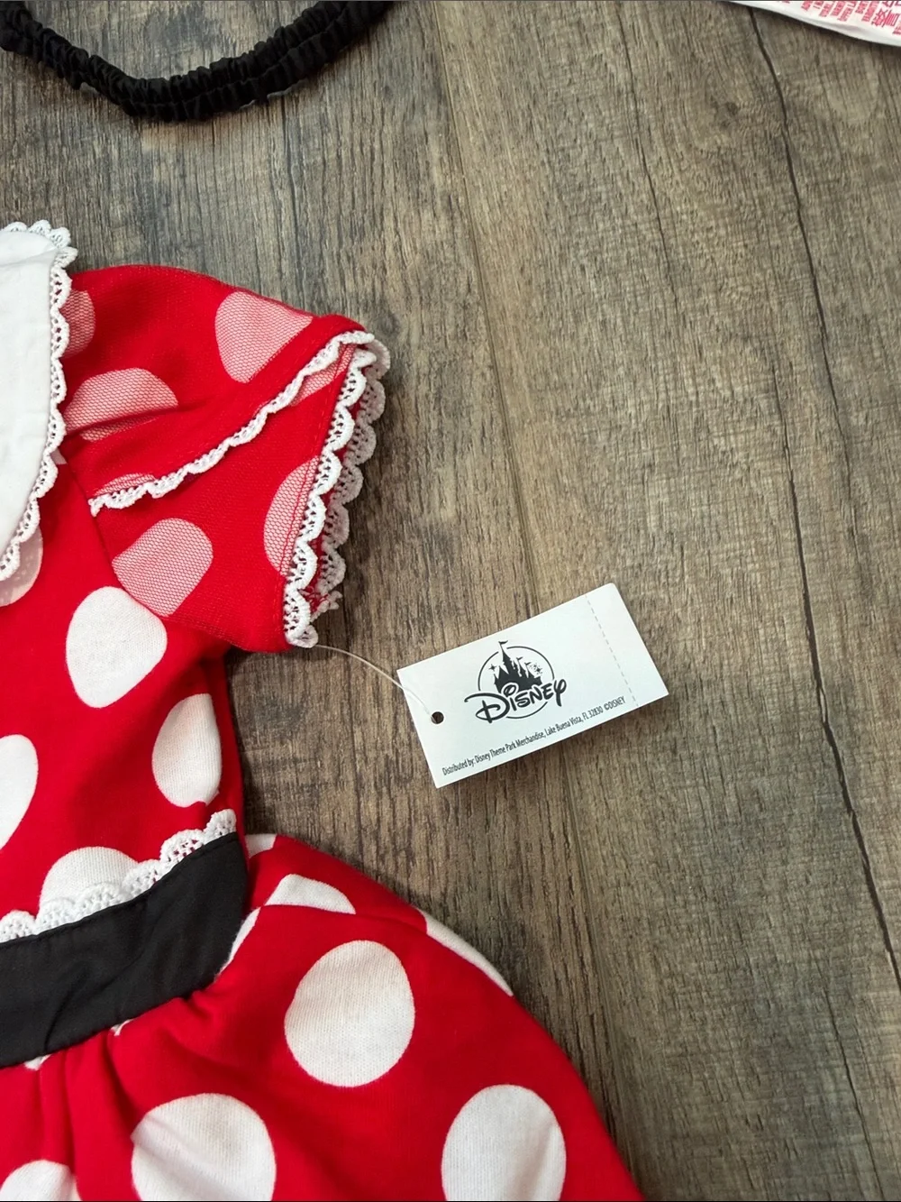 NWT Disney Red and White Polka Dot Minnie Costume Dress with Black Headband